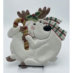 Christmas Cookie Plate Fitz and Floyd Plaid Reindeer Candy Cane Canape Decor